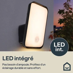 Applique LED extérieure noir 15 W 1700 lm blanc neutre IP54 détecteur de mouvement, GoodHome Wendland