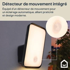 Applique LED extérieure noir 15 W 1700 lm blanc neutre IP54 détecteur de mouvement, GoodHome Wendland