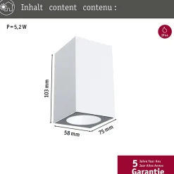 Applique LED Flame favorable aux insectes IP44 carré 58x103mm 2200K 4W 265lm 230V 75 Blanc Métal