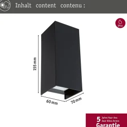 Applique LED Flame IP44 carré 65x155mm 3000K 2x2,8W 2x290lm 230V 105 Anthracite Aluminium