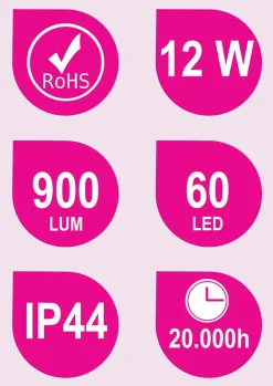 Applique LED GUE 12W, 45 cm, finition chrome brillant, 6000 K, en aluminium Kibath