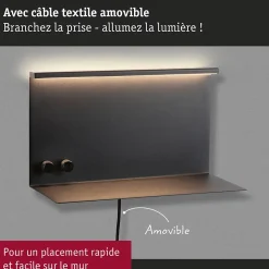 Applique LED Jarina USB C 3000K 400lm / 160lm 230V 4,5W / 1,6W gradable Noir mat