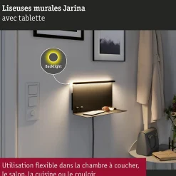 Applique LED Jarina USB C 3000K 400lm / 160lm 230V 4,5W / 1,6W gradable Noir mat