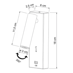 Applique LED liseuse chromée port USB et variateur intégrée - Tofino