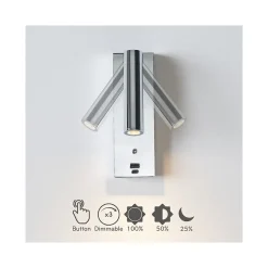 Applique LED liseuse chromée port USB et variateur intégrée - Tofino