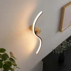 Applique LED longue vague noire et support laiton - Curva