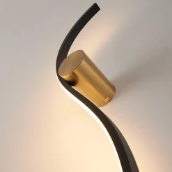Applique LED longue vague noire et support laiton - Curva