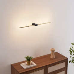 Applique LED minimaliste socle noir et tige laiton 80 cm - Edeline