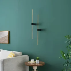 Applique LED minimaliste socle noir et tige laiton 80 cm - Edeline