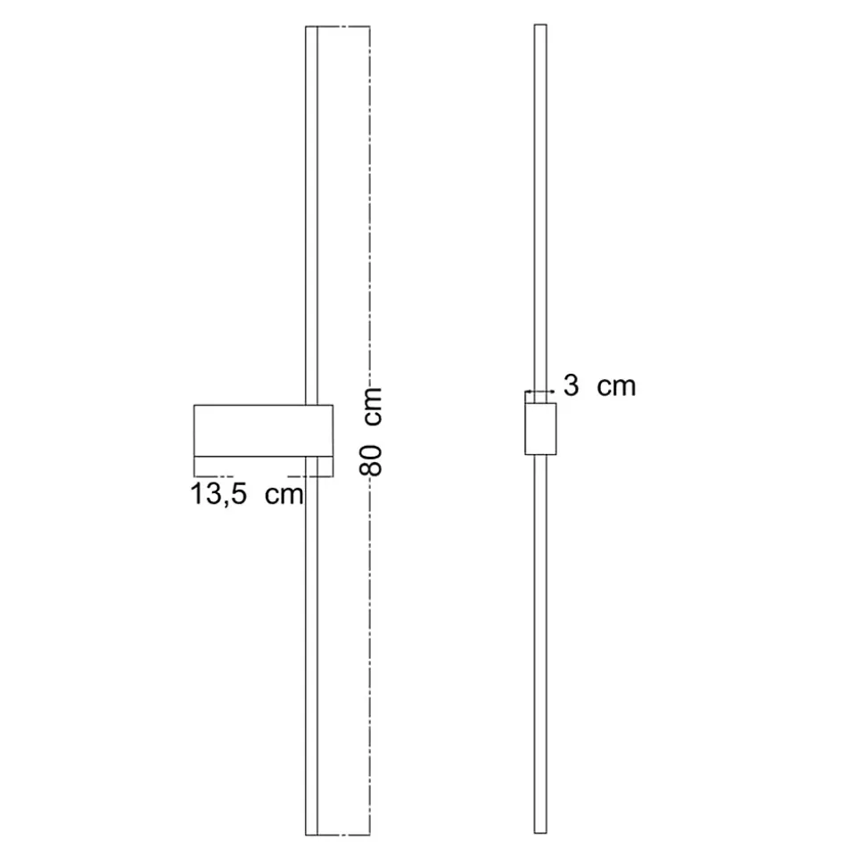 Applique LED minimaliste socle noir et tige laiton 80 cm - Edeline