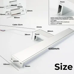 Applique LED Miroir Salle de Bain 10W IP44 Chromée Lumière Blanche Neutre 4000K Aluminium Slim 40 cm