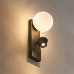 Applique LED noire double éclairage liseuse et verre blanc - Avelysa