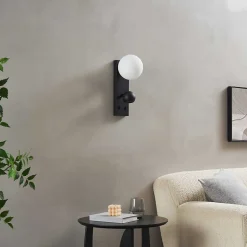 Applique LED noire double éclairage liseuse et verre blanc - Avelysa