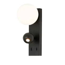 Applique LED noire double éclairage liseuse et verre blanc - Avelysa