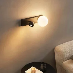 Applique LED noire double éclairage liseuse et verre blanc - Avelysa