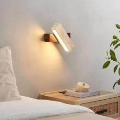 Applique LED orientable en bois et pierre claire naturelle - Varelli