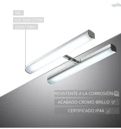 Applique LED pour miroir de salle de bain - Température réglable (3000k - 5700K) - 8,7 x 3,2 x 28 cm - Modèle Venus