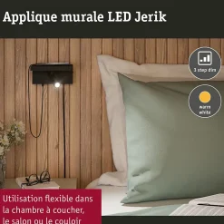 Applique LED 3-Step-Dim Jerik USB C 3000K 160lm 230V 2,4W gradable Noir mat