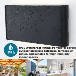 Applique LED 12W SAFATA IP54 pour extérieurintérieur design rectangulaire en aluminium noir éclairage haut et bas 4000K