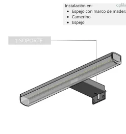 Applique miroir de salle de bain LED à crochets multiples - Dimmable de 3000K à 5700K - 30cm - Modèle Lyra