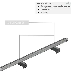 Applique miroir de salle de bain LED à crochets multiples - Dimmable de 3000K à 5700K - 80cm - Modèle Lyra