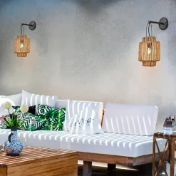 Applique métal et jacinthe naturel Cancun E27 15W IP44 L.20 x l.30 x H.23 x P.30 cm