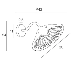 Applique métal et rotin naturel E27 15W IP44 Esterel L.30 x l.420 x H.24 x P.42 cm