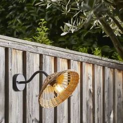 Applique métal et rotin naturel E27 15W IP44 Esterel L.30 x l.420 x H.24 x P.42 cm