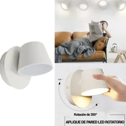 Applique Mural LED avec Projecteur Orientable 6W 2700K Lumière Chaude de Lecture en Aluminium Blanc Design Nordique Mode