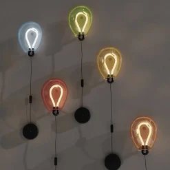 Applique mural LED poli en forme de ballon verre coloré froissé lumière chaude 8W avec interrupteur intégré dans le câbl