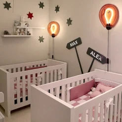 Applique mural LED poli en forme de ballon verre coloré froissé lumière chaude 8W avec interrupteur intégré dans le câbl