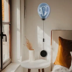 Applique mural LED poli en forme de ballon verre bleu froissé lumière chaude 8W avec interrupteur intégré dans le câble