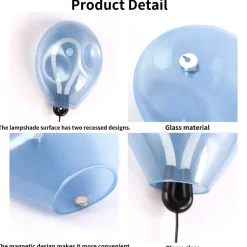 Applique mural LED poli en forme de ballon verre bleu froissé lumière chaude 8W avec interrupteur intégré dans le câble