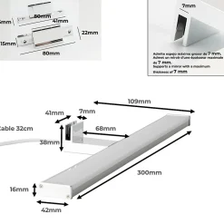 Applique mural LED 8W 30 cm IP44 pour salle de bain miroir et meubleslim en aluminium chromé avec lumière blanche neutre