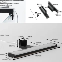 Applique mural LED 8W 30 cm IP44 pour salle de bain miroir et meuble slim en aluminium noir mat avec lumière blanche neu