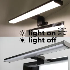 Applique mural LED 12W 50 cm IP44 pour salle de bain miroir et meubleslim en aluminium noir mat avec lumière blanche neu