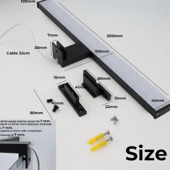 Applique mural LED 12W 50 cm IP44 pour salle de bain miroir et meubleslim en aluminium noir mat avec lumière blanche neu