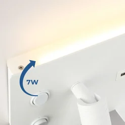 Applique mural 7W spot orientable 3W avec port USB et Type C interrupteurs lumière 2700K spot droit en métal blanc.