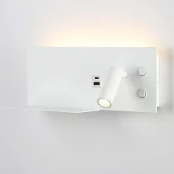 Applique mural 7W spot orientable 3W avec port USB et Type C interrupteurs lumière 2700K spot droit en métal blanc.