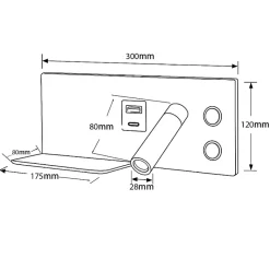 Applique mural 7W spot orientable 3W avec port USB et Type C interrupteurs lumière 2700K spot droit en métal effet bois.