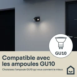 Applique murale 2 têtes Tongoa GU10 25W IP44 Goodhome gris