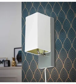 Applique murale abat jour tissu blanc socle metal Gris Lampe 1 spot lumière LED