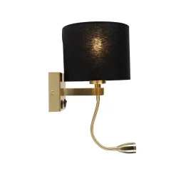 Applique murale Art déco dorée avec USB et abat-jour noir - Brescia