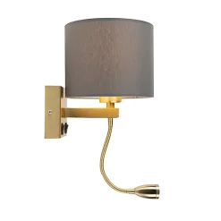 Applique murale Art déco dorée avec USB et abat-jour gris - Brescia