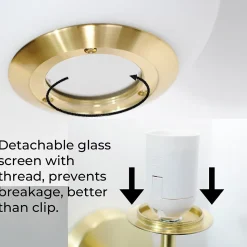 Applique murale avec globe en verre opalin et support doré douille E27 idéale pour chambre salon et couloir.