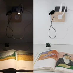 Applique murale blanc et bois avec faisceau de lecture flexible 3W port USB et Type C interrupteur avec puces CREE