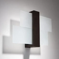 Applique Murale Bois 2 rectangles de Verre pour Ampoule E27 - SILUMEN - Moka