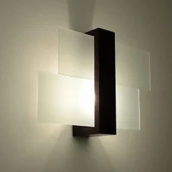 Applique Murale Bois 2 rectangles de Verre pour Ampoule E27 - SILUMEN - Moka