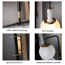 Applique murale Boule avec câble et prise CRISTINA - E27 pour la maison.