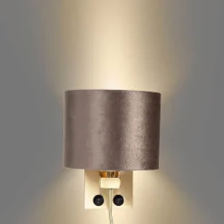 Applique murale bronze avec abat-jour en velours marron 18 cm - Brescia